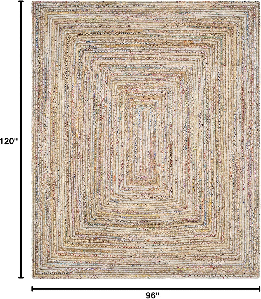Cape Cod Area Rug 8x10, Jute Braided Large Beige & Multi CAP202B | 1/4" Pile, Indoor Rug, Handwoven, Braided Jute &