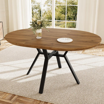 43.2"-59.1" Extendable Round Dining Table for 4-6 People, Modern Kitchen Oval Dining Table with Flexible Leaves Space
