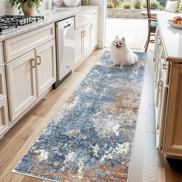 3x8 Washable Hallway Runner - Non-Slip Abstract Modern Neutral Wide Carpet Runner Floor, Entryway, Bedroom, Living