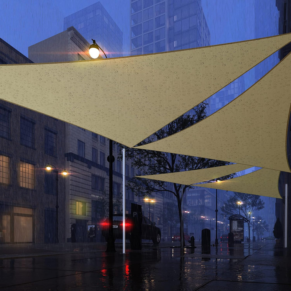 16' x 16' x 16' Beige Triangle Waterproof Sun Shade Sail Canopy Awning, UPF50+ 95% UV Blockage & Water Resistant