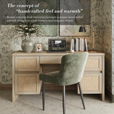 Executive Desk with 5 Drawers, 57" Modern Rattan Home Office Desk with Charging Station, File Drawer