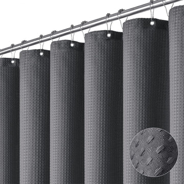 Waffle Shower Curtain 256GSM Heavy Duty Fabric 72x72 Charcoal Grey | Thick Polyester Cloth, Weighted Hem, Water