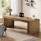 79-Inch Extra Long Desk, Two Person Double Desk, Wooden Long Computer Desk Writing Table, Natural Oak