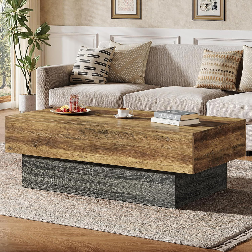 55-Inch Farmhouse Wood Coffee Table, Rustic Large Rectangle Tea Table, Vintage Center Table Reception