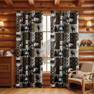 Brown Rustic Cabin Curtains 2 Panels Country Style Curtain 50% Light Blocking Darkening Grommet Window Treatments