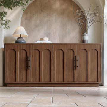 67" Arched Walnut Buffet Cabinet with Storage, Large Credenza with 4 Doors
