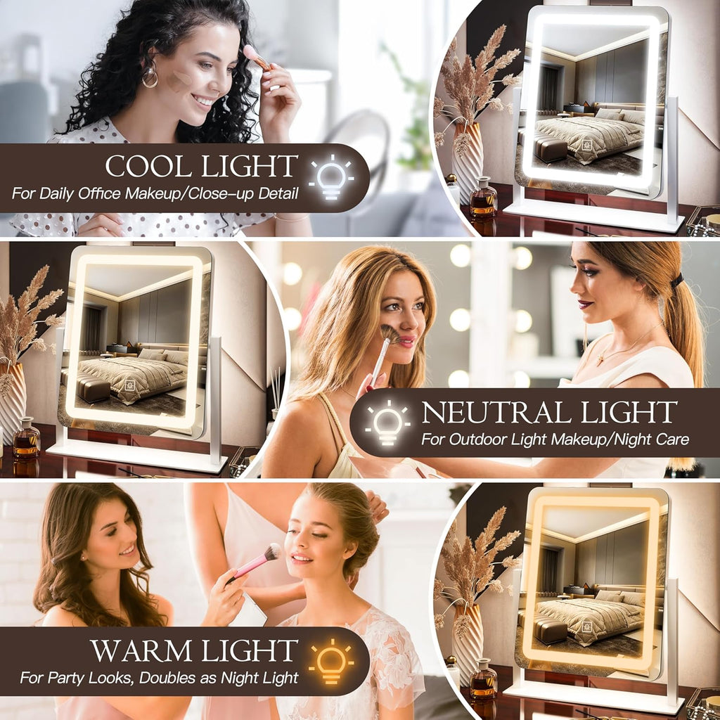 15" x13" Vanity Mirror with Lights, LED Makeup Mirror with Lights,10X Magnification Vanity Mirror with 360°Rotation, 3
