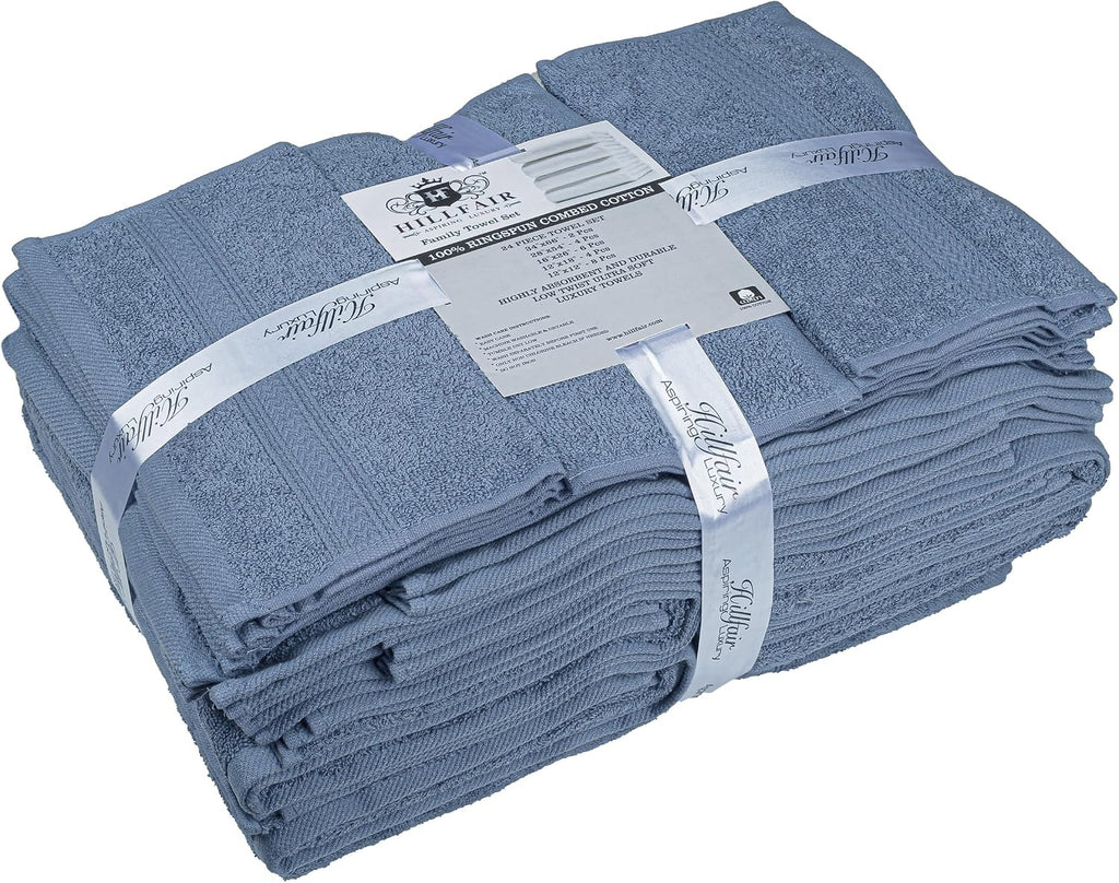 24 Piece Bath Towels Set - 100% Cotton 24 PC Bulk Pack Hotel Spa Towel Set- 2 XXL Oversized Big Towels, 4 Bath
