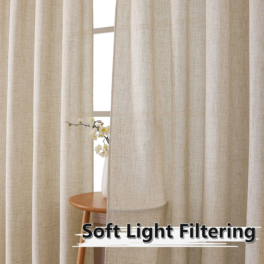 Short Linen Tier Curtains Rod Pocket Semi Sheer Half Kitchen Curtain Burlap Light Filtering Thick Linen Drapes