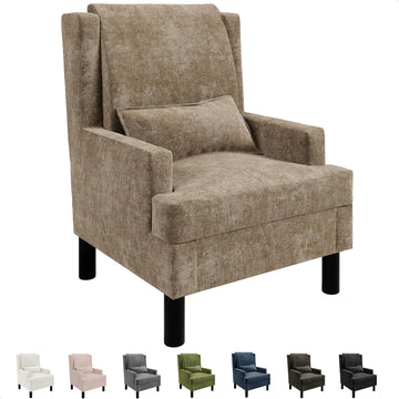 Wingback Accent Chair , Mid-Century Modern Reading Chair , Modern Chenille Upholstered Comfy Armchair with High Back