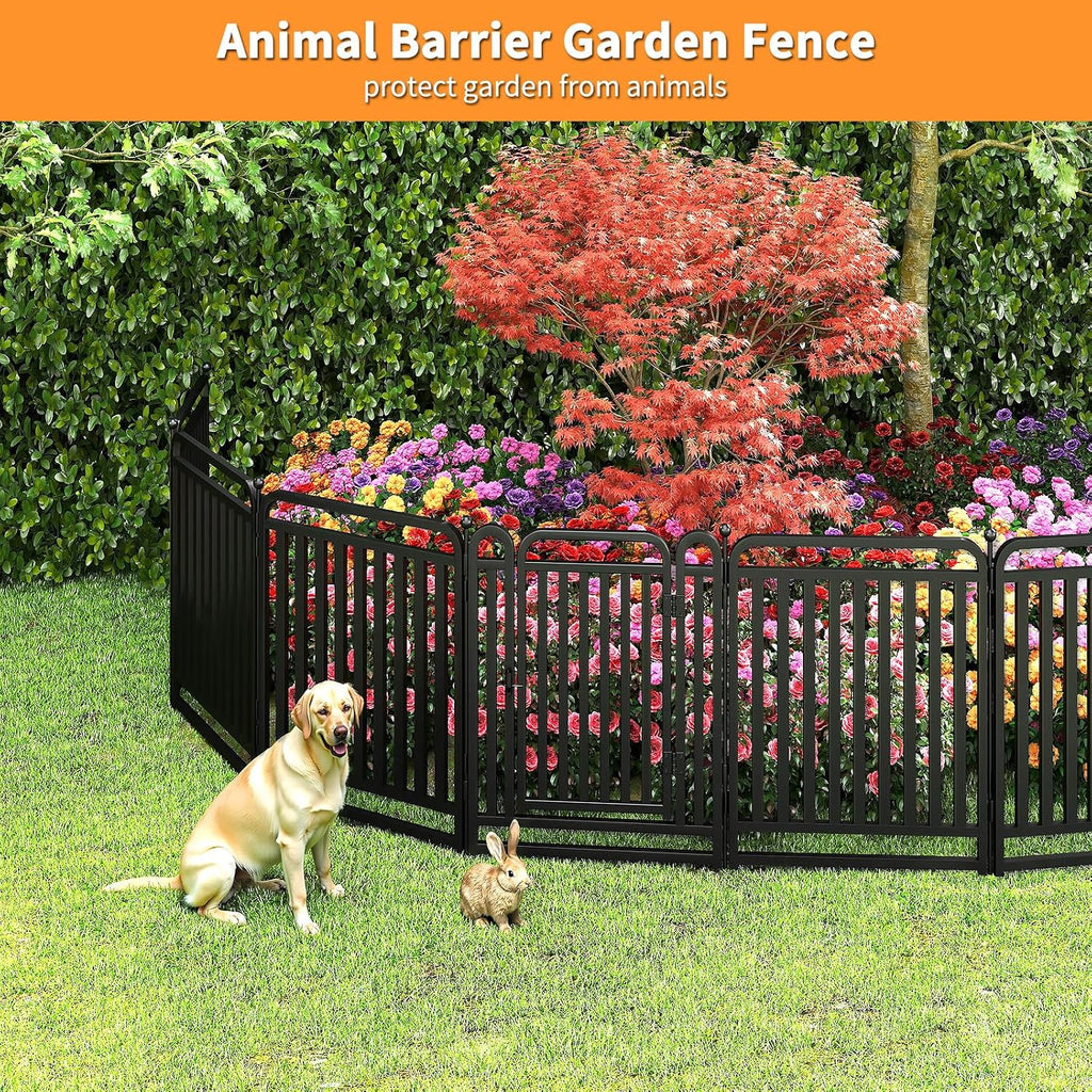 Thickened Metal Tube Garden Fence, Animal Barrier Fence with Low Threshold Gate, 32in(H) 8 Panels Rustproof Garden