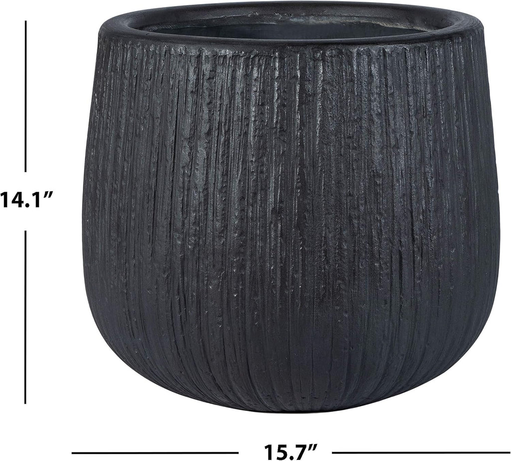 Outdoor - Francia Black Concrete Ficonstone Planter Pot with Drainage Hole, Frost Resistant Garden Planter , Deck