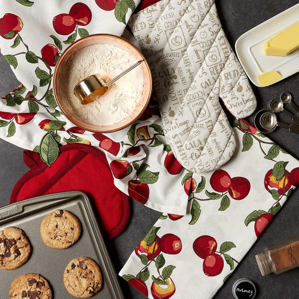 Kitchen Gift Set Collection, Pot Holder, Oven Mitt & 2 Dish Towels, Apple Orchard, 4 Piece
