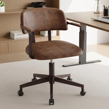 Mid Century Office Chair, Faux Leather Small Desk Chair with Armrests