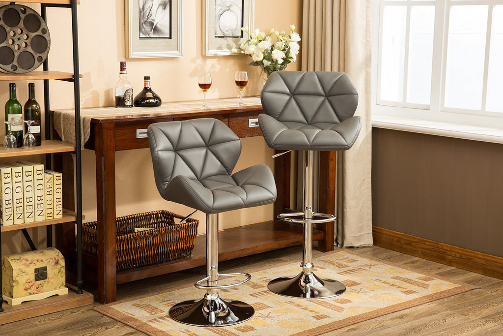 Glasgow Contemporary Tufted Adjustable Height Hydraulic Grey Bar Stools, Set of 2