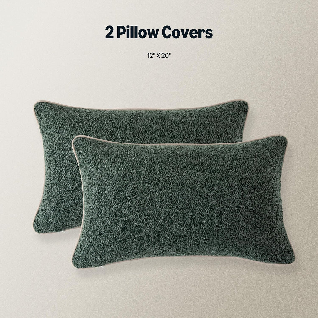 Boucle Lumbar Throw Pillow Covers, Green, 12×20in, Pack of 2