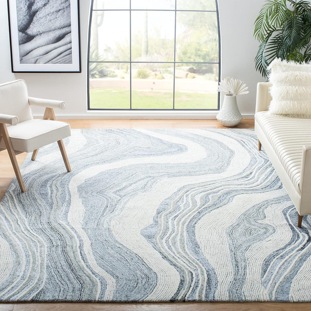 Area Rug 8x10 - Fifth Avenue - Large - Grey & Ivory, Handmade Wool, Mid-Century Modern Design