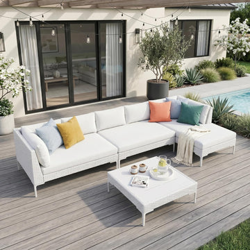 Luxury Patio Furniture Set 6 Seater Large Modular L-Shaped Outdoor Sectional with Thick Cushion & Deep Seat Oversized