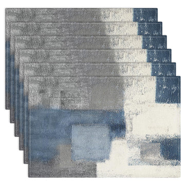 Farmhouse Placemats Set of 6, 12x18 Inch, Geometric Abstract Blue