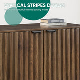 Fluted Sideboard Cabinet, Freestanding Walnut Buffet Cabinet with Adjustable Shelf, Wood Storage Cabinet