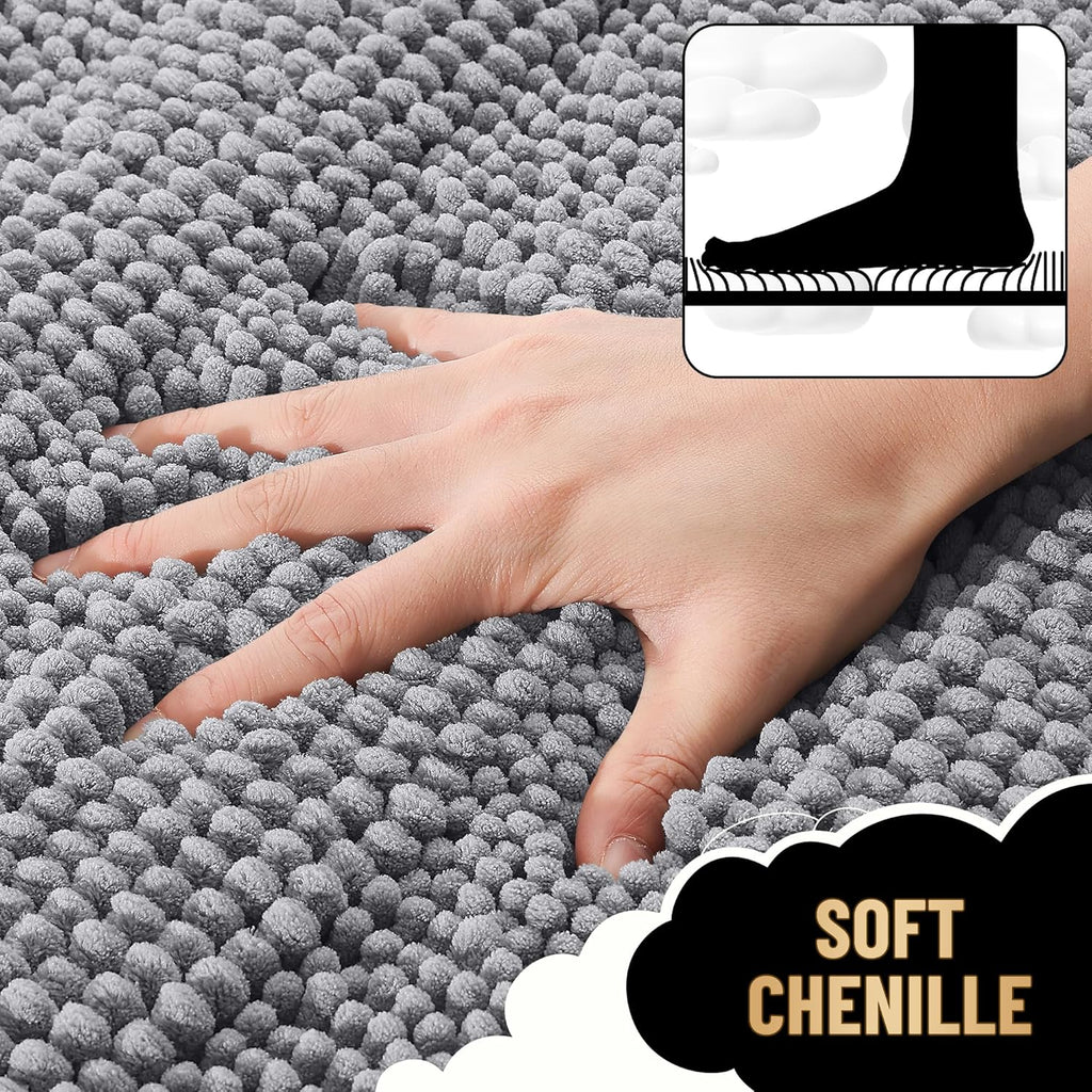 Thick Bathroom Rugs Sets 2 Piece, Soft Absorbent Chenille Striped Bath Mats and U-Shaped Contour Toilet Rug, Machine
