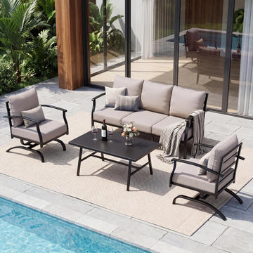 4 Piece Patio Furniture Set, Metal Outdoor Patio Furniture Set, All Weather Modern Couch Sofa with Comfortable