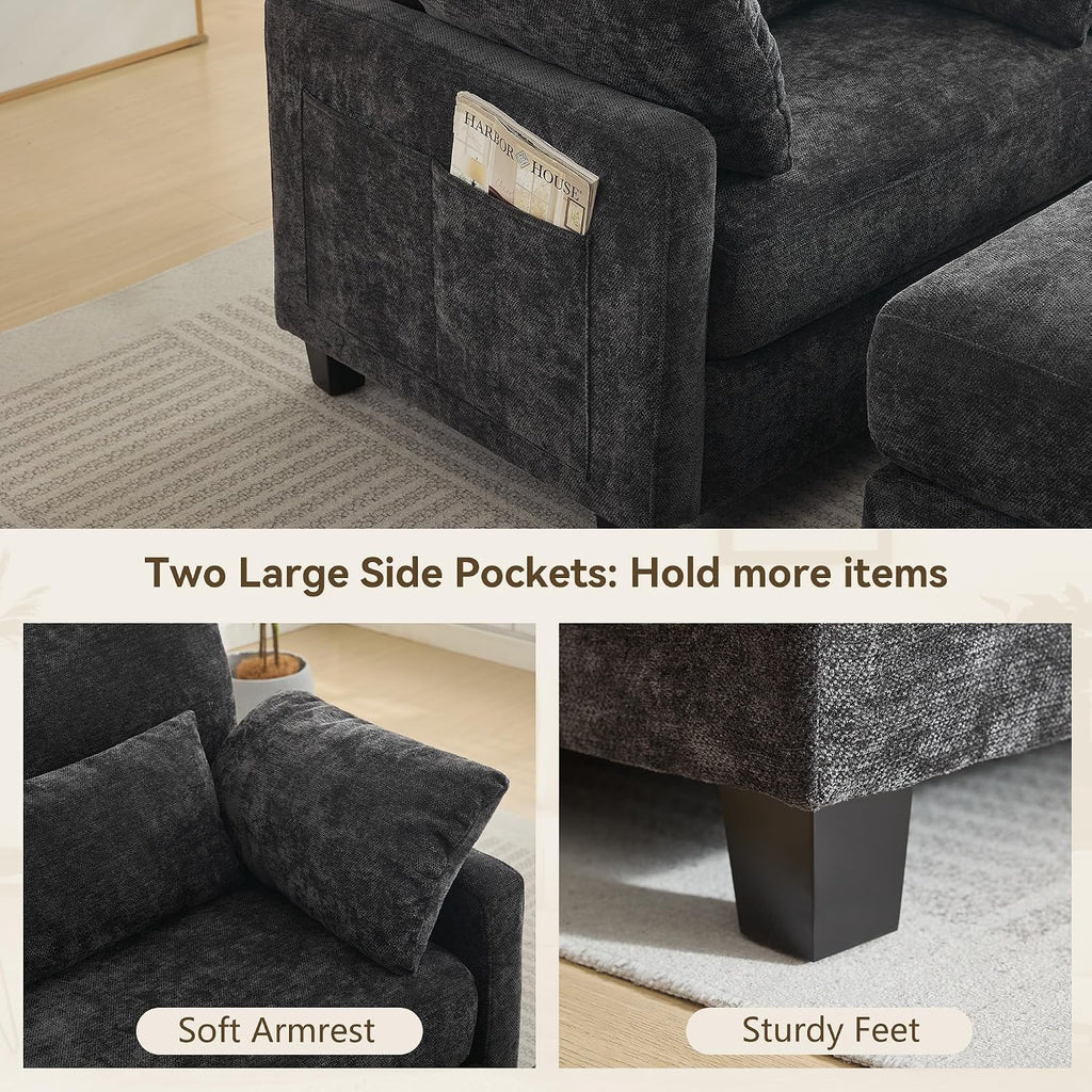 57.5" Oversized Chaise Lounge with Ottoman Indoor, Grey Reading Chair with Ottoman & Sofa Bed, Chenille Upholstered