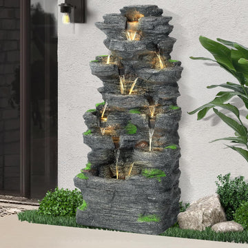 40''H Outdoor Water Fountain - Garden Rock Waterfall Fountains