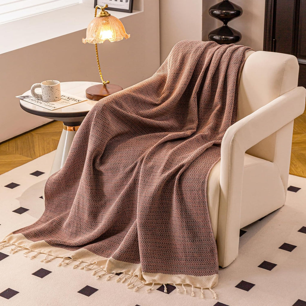 Premium Cotton Boho Blanket |50”x60”| Burnt Orange Fall Throw Blankets