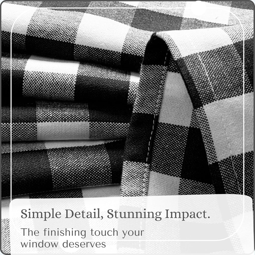 Black & White 3 Piece Gingham Tier and Valance Set - Semi Sheer Window Curtain 2 Tiers 26"x36" & 54"x18" Valance, Rod