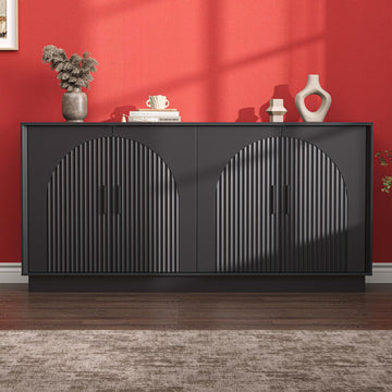 Buffet Cabinet with Storage, 65" W Fluted Sideboard Buffet Cabinet with Adjustable Shelves, Single-Box Modern Wood