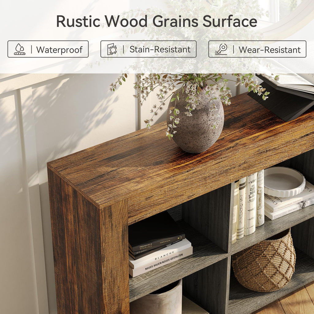 Console Table with Storage, 63-Inch Narrow Long Sofa Table, Entryway Table with 6 Cubes, Farmhouse Storage Shelves