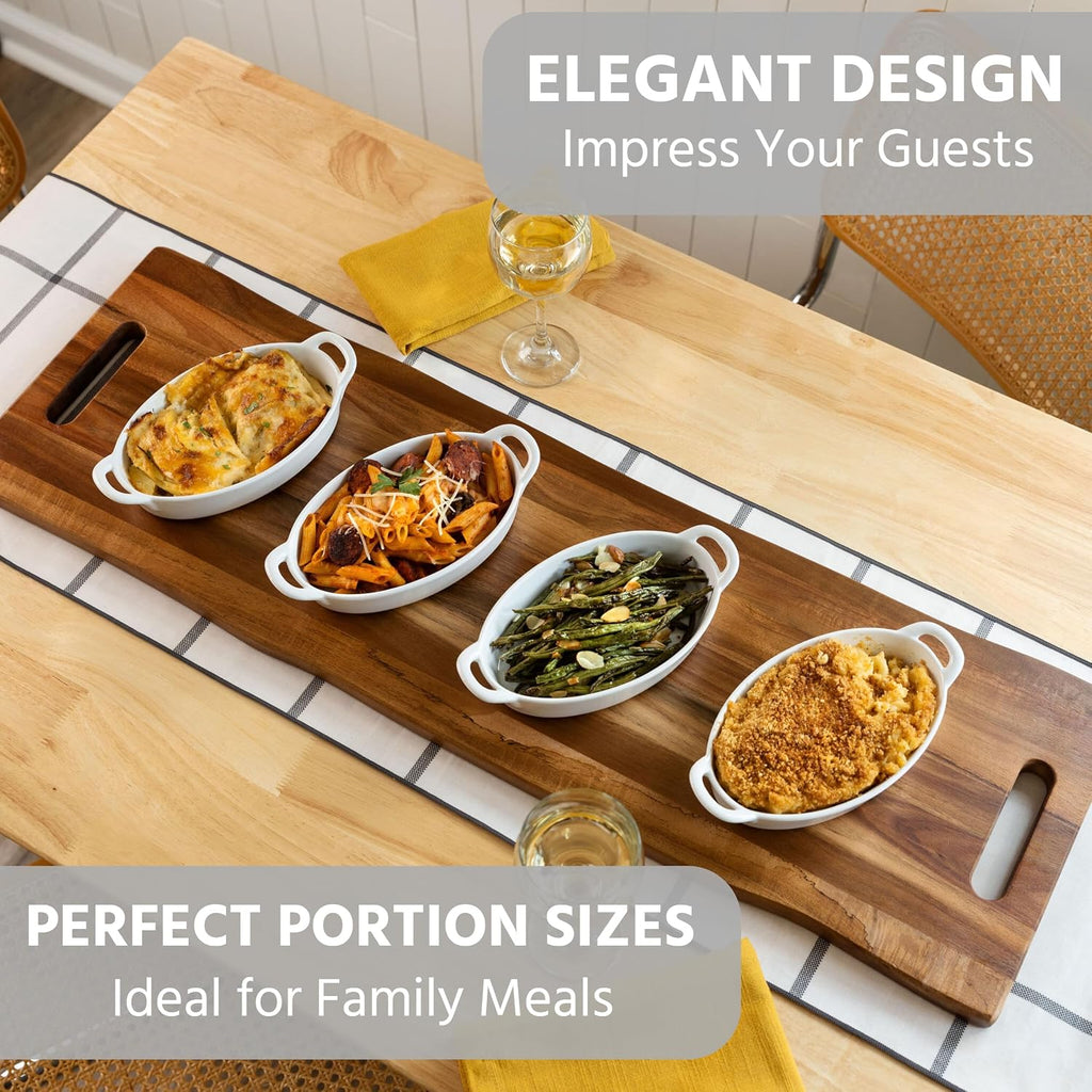 Oval Au Gratin Dishes for Oven Safe and Microwave Cooking and , 4 Pc. Set, Heat Resistant Ceramic with Handles for