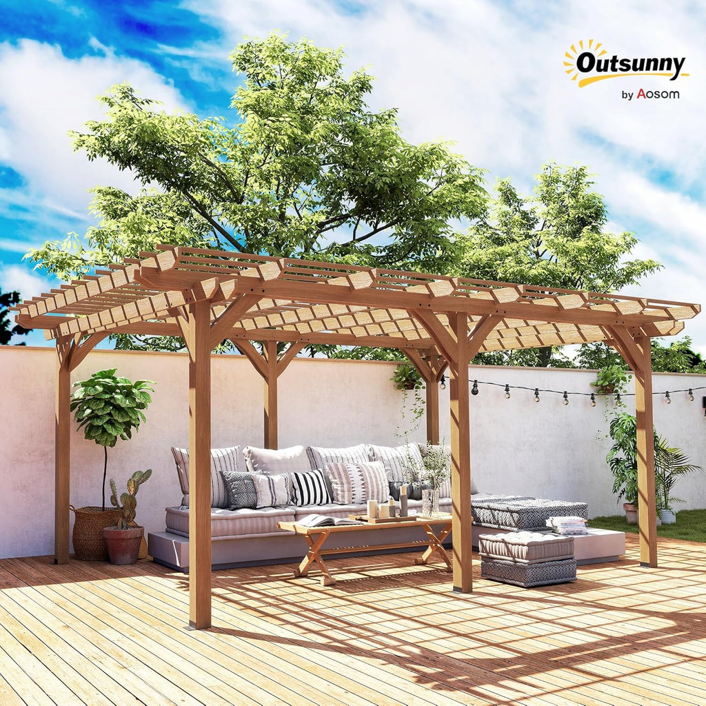 12' x 16' Outdoor Pergola, Wood Gazebo Grape Trellis with Stable Structure for Climbing Plant Support, Garden, Patio