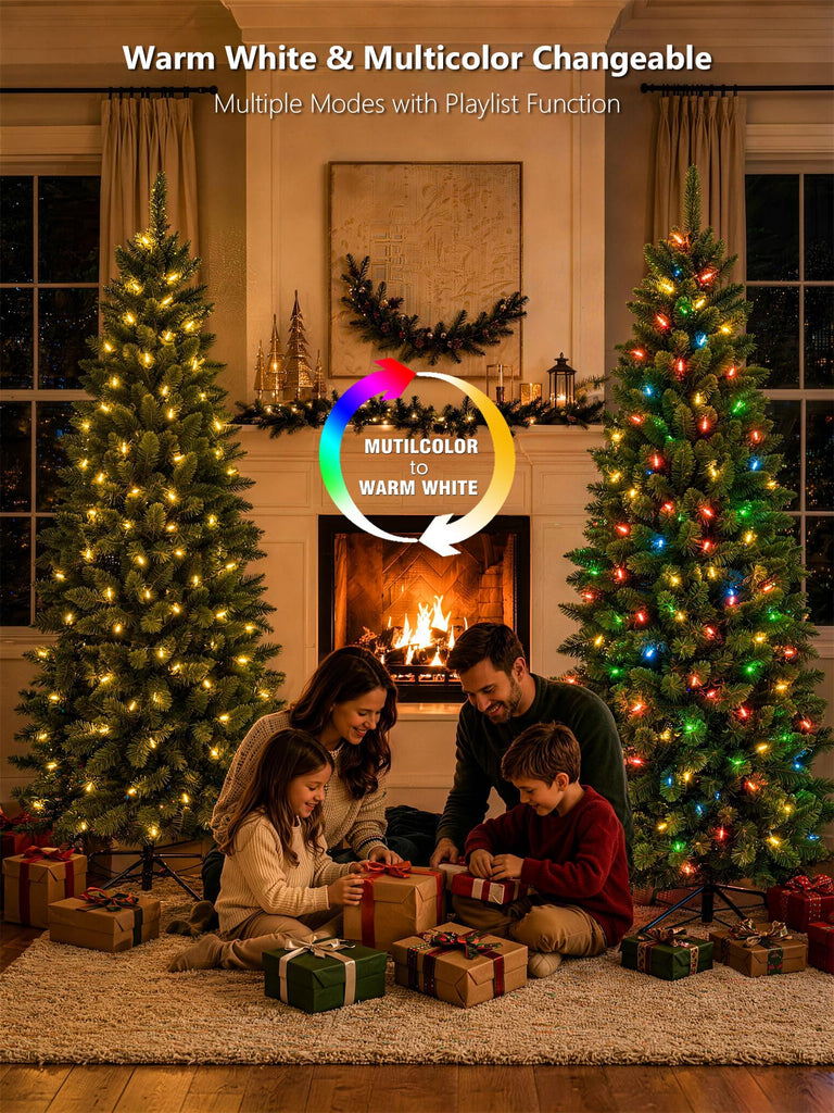 6ft Slim Smart Christmas Tree, Prelit Warm White & Multicolor LEDs