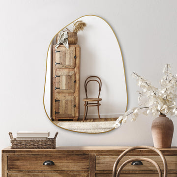 Irregular Asymmetrical Wall Mirror, 27''x19'' Gold Bathroom Mirror