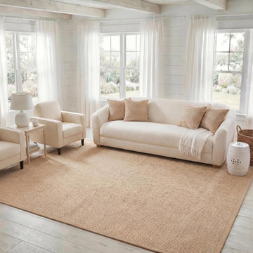 Area Rug 8x10 - Natural Fiber Collection - Large - Maize & Linen Color, Sisal, Woven Design with Border (NF141B)
