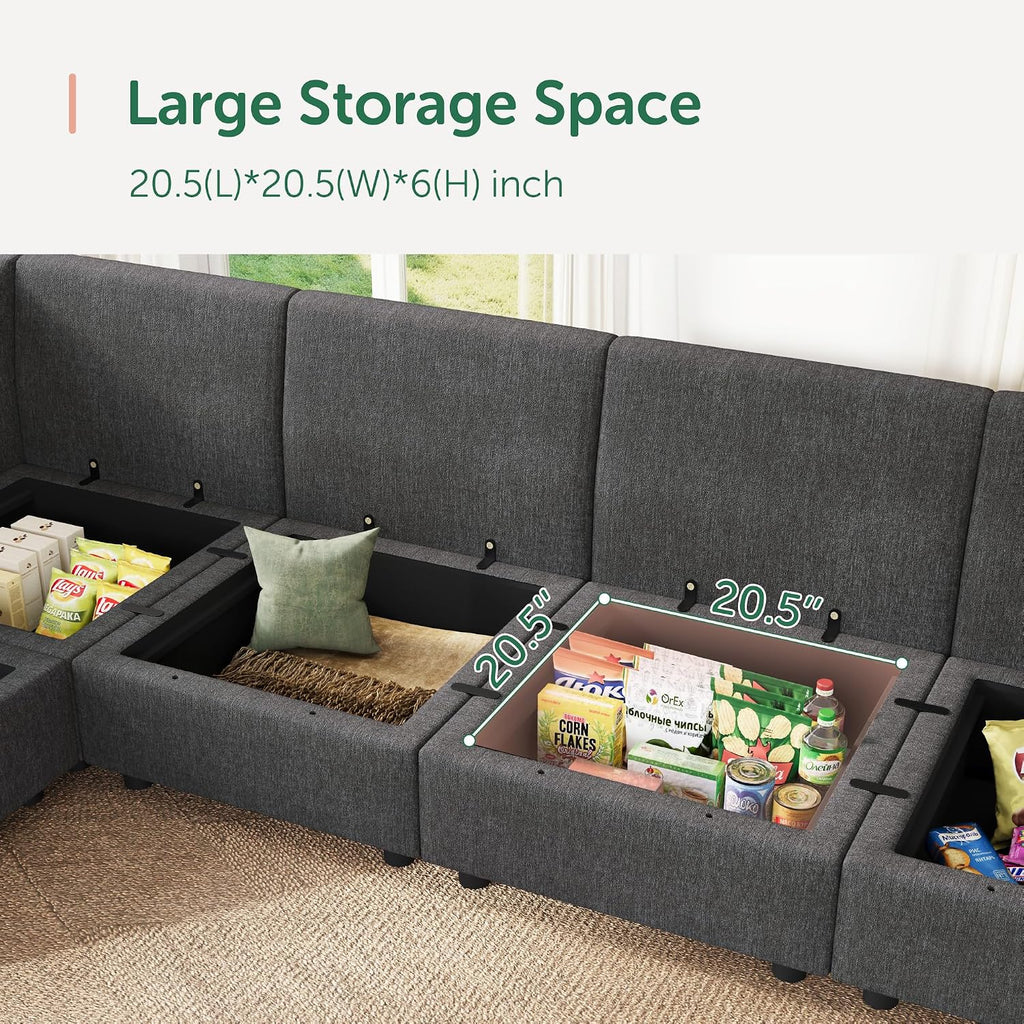 Modular Sectional Couch L Shaped Sectional Sofa with Storage, Convertible Couches - Snowflake Velvet Grey