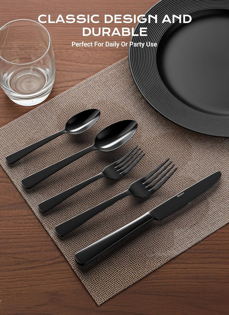Black Silverware Set, 45-Piece Flatware Set Service for 8, Durable Stainless Steel