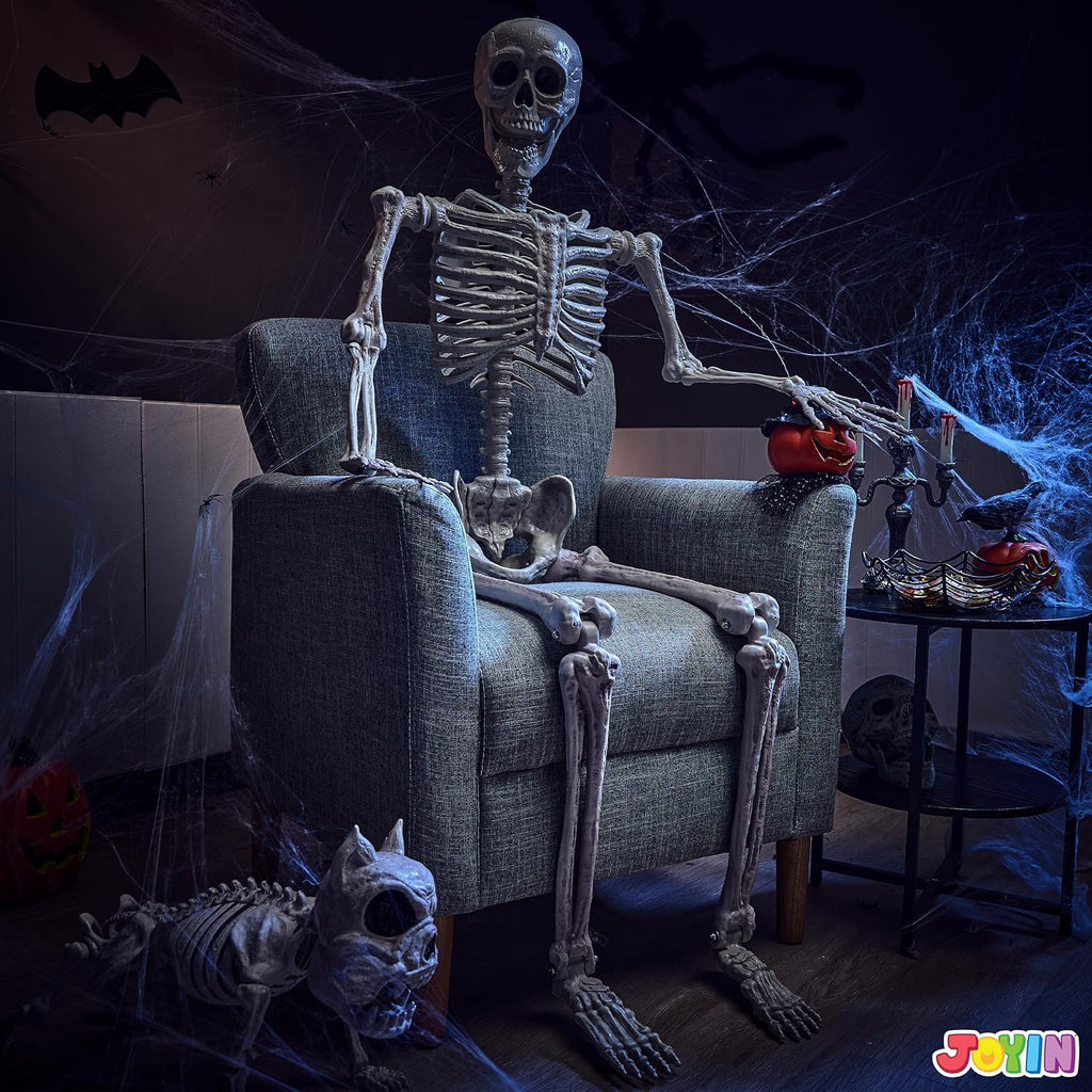 5.6 FT Halloween Posable Life Size Skeleton, Full Body Realistic Bones with Movable Joints, Giant Skeletons Halloween