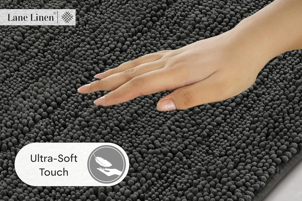 Bath Mat 24" x 47", Large Soft Absorbent Bath Mat, Non-Slip Comfortable Floor Mat, Microfiber Washable - Charcoal