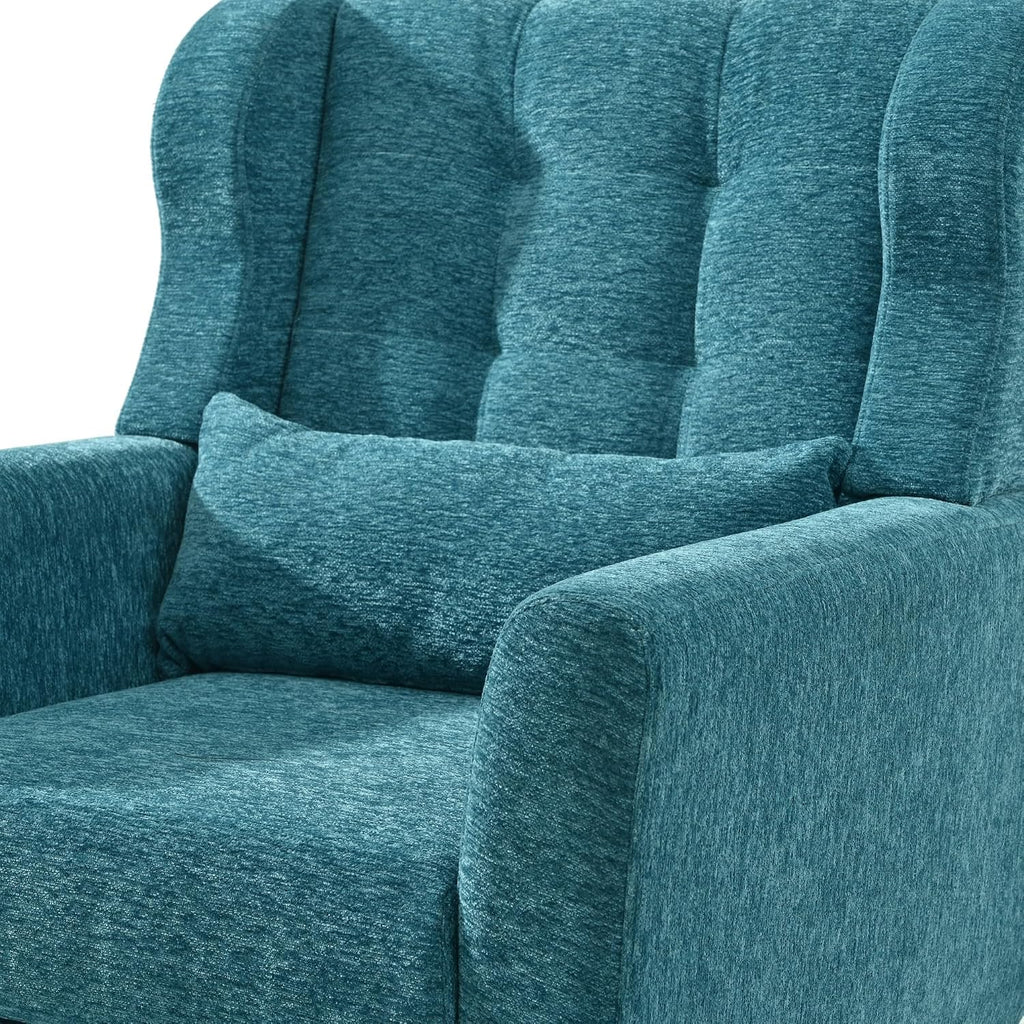 Modern Accent Chair Chenille Armchair with Pillow, Upholstered Arm Chairs with Solid Wood Legs, Soft Padded Lounge