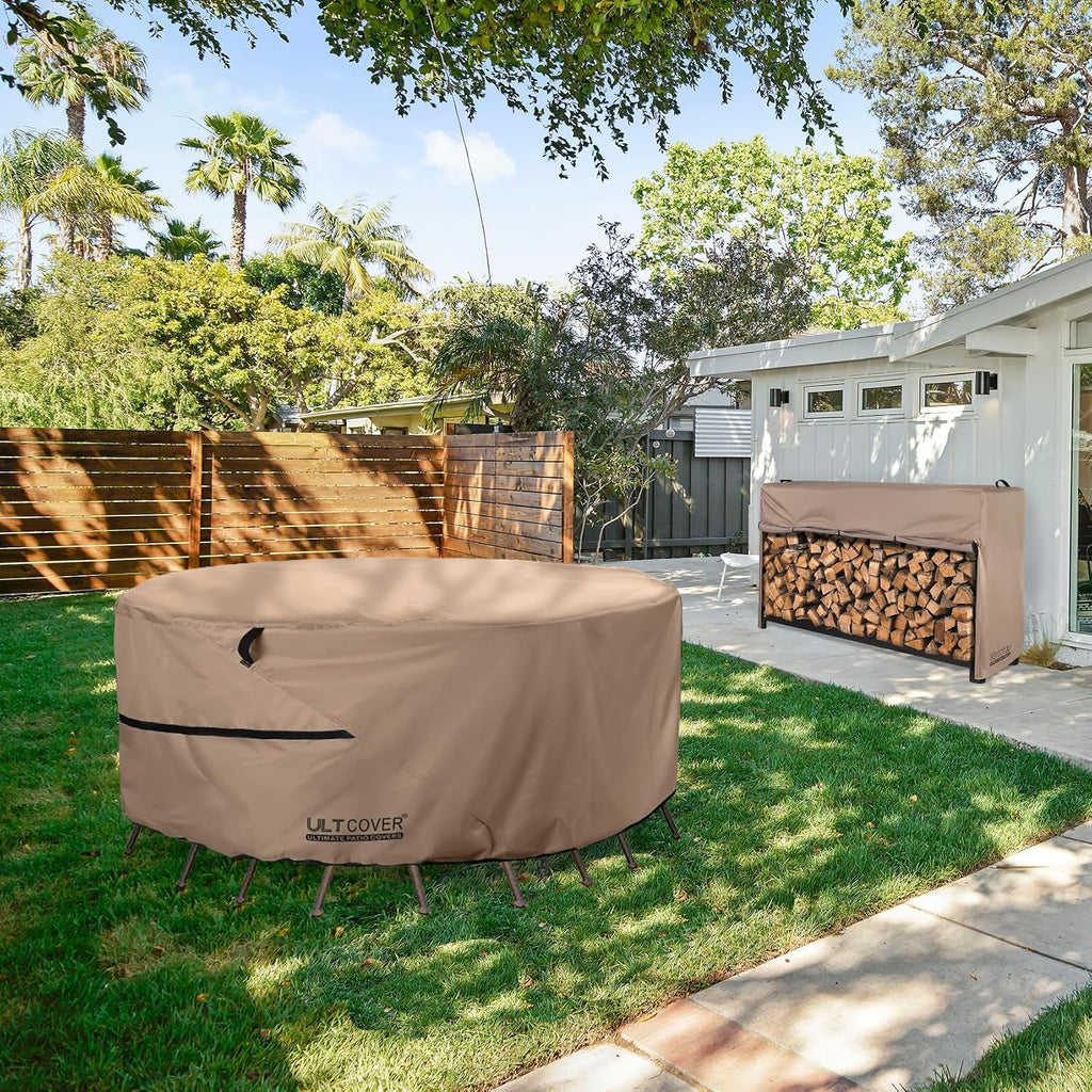 Round Patio Furniture Cover - Outdoor Waterproof Table with Chair Set Cover 108 inch