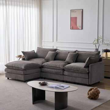105" Oversized Modular Cloud Sectional Sofa Free Convertible L-Shaped Corner Sectional with Movable Ottoman, Chenille