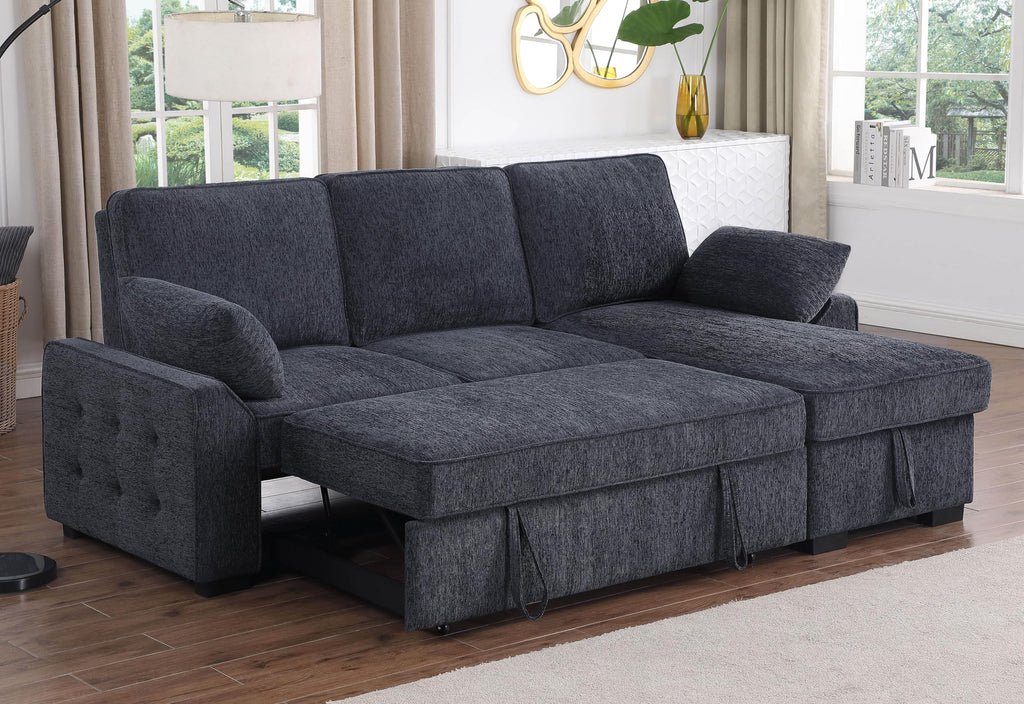 L-Shaped Pull Out Sleeper Sofa Bed, Modern Chenille Upholstered Button Tufted Corner Reversible Sleeper Sectional
