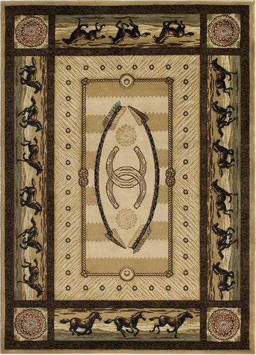 Western Horse Beige Area Rug
