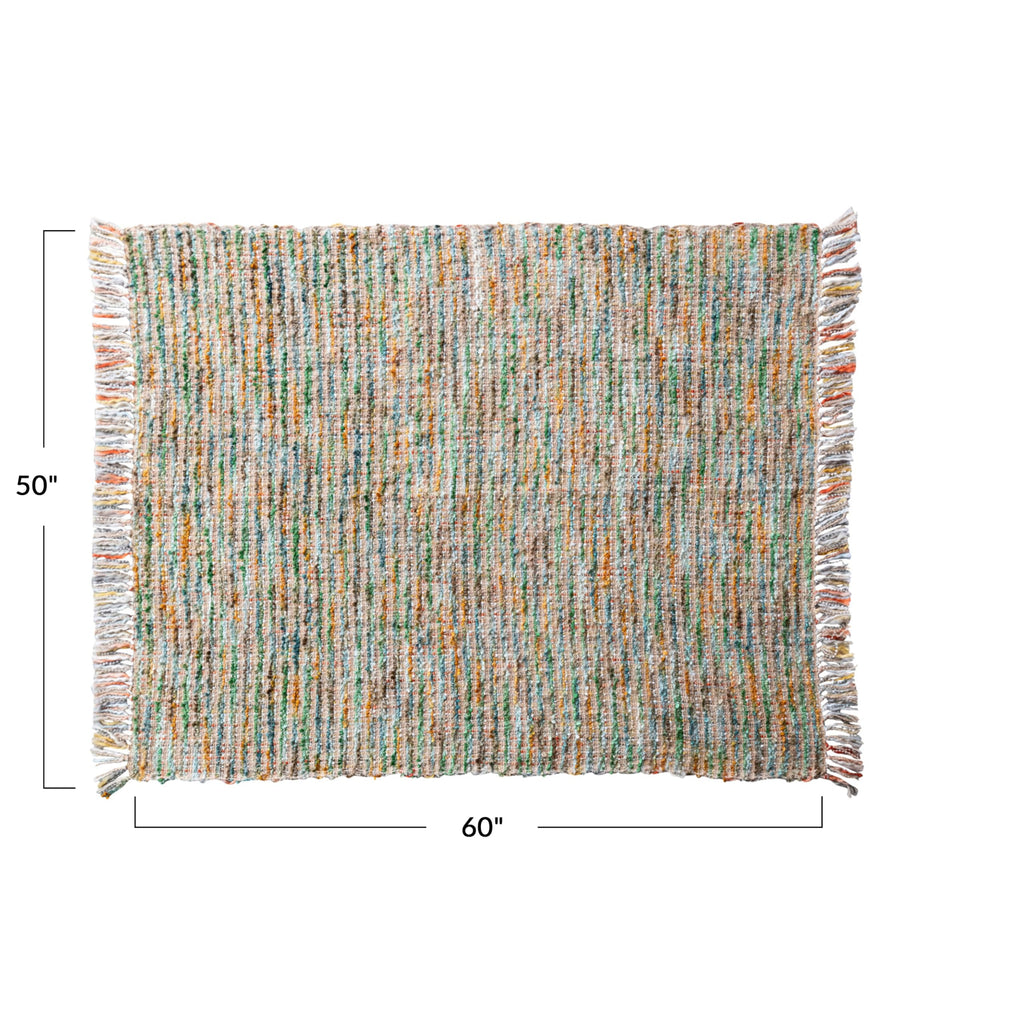 Woven Acrylic Bouclé Throw Blanket with Fringe, Multicolor