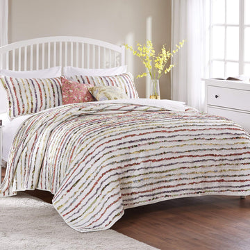 Home Bella Ruffle 100% Cotton Multi-Fabric Ruffled Quilt Set, 5-Piece, Multicolor
