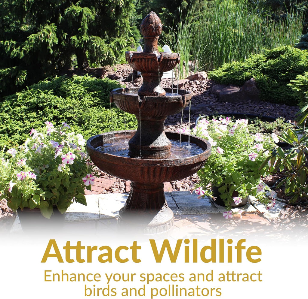 Flower Blossom 43" Tiered Outdoor Water Fountain - 3-Tiered Outdoor Fountain - Earth Finish