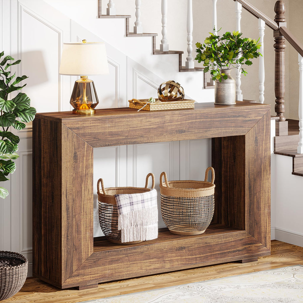 Farmhouse Console Table, 47 Inches Entryway Console Table with Storage, Industrial Hallway Accent Table, Entrance